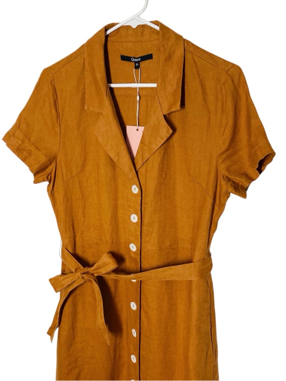 NWT QUINCE 100% Linen Belted Shirt Dress - Picture 3 of 8
